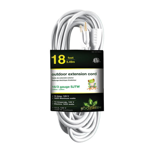 Go Green Power 18 ft. 16/3 Heavy Duty Extension Cord, White