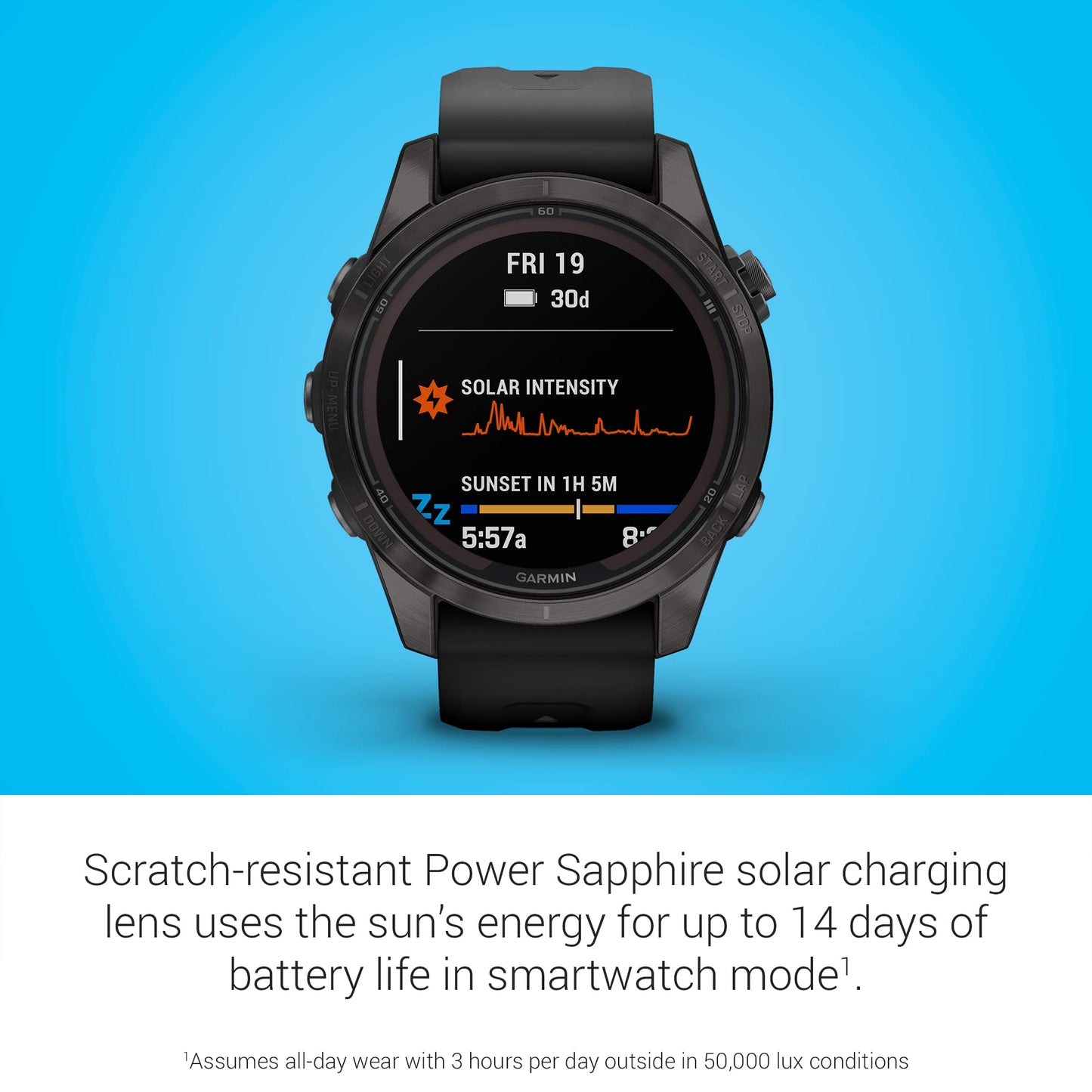 Garmin fēnix 7S Pro Sapphire Solar, Multisport GPS Smartwatch, Built-in Flashlight, Solar Charging Capability, Black