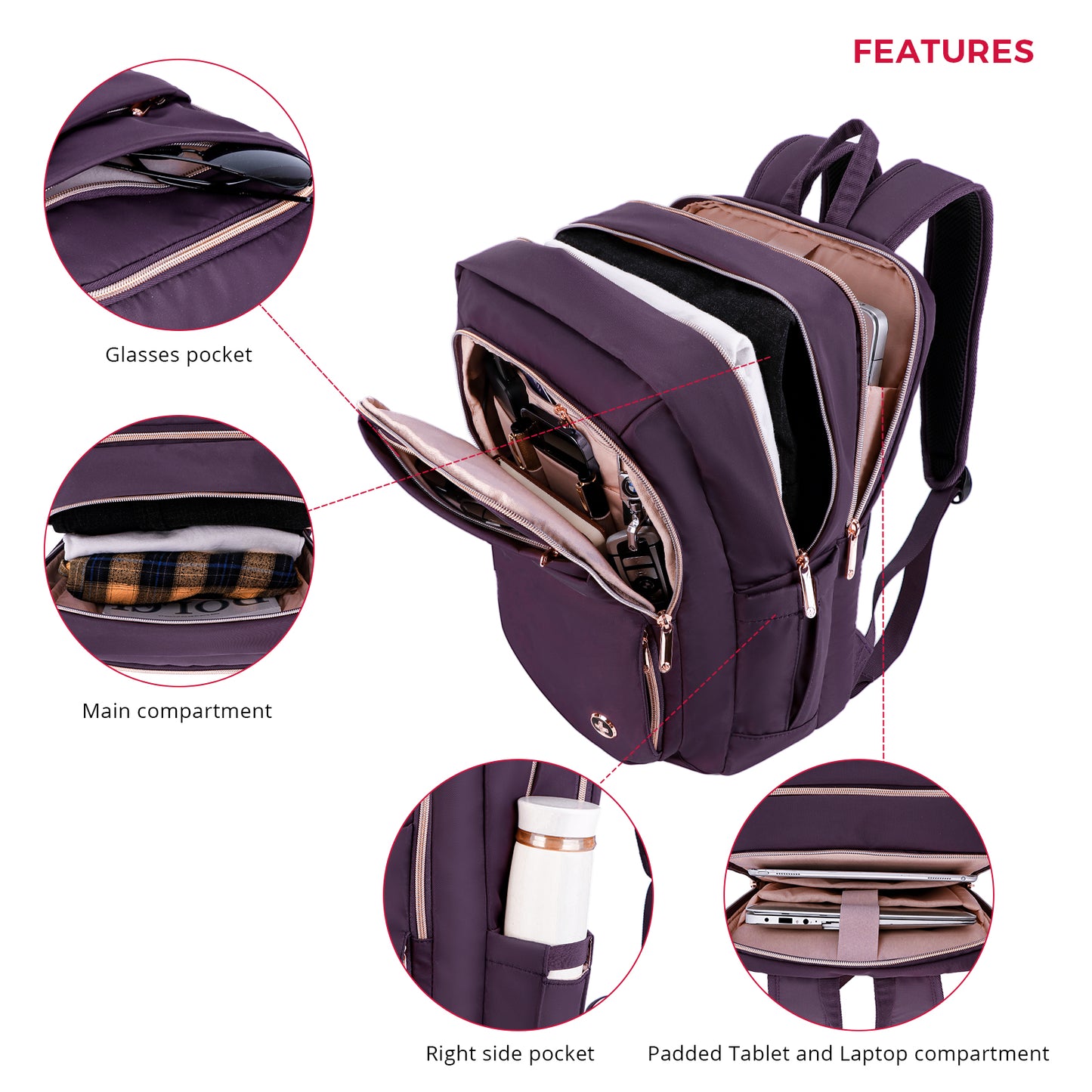 Swissdigital Katy Rose Purple Computer Backpack with Built In Apple Find My