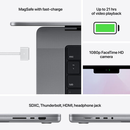 Apple 16-in MacBook Pro M1 Pro chip - 10‑core CPU / 16‑core GPU, 512GB SSD - Space Gray (Fall 2021) - MK183LL/A