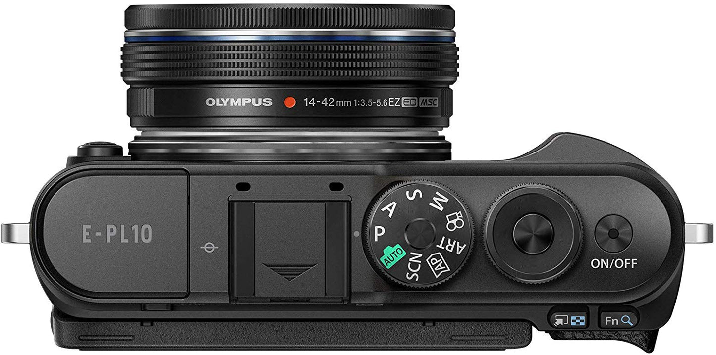 Olympus PEN E-PL10 Black Camera Body with Black M.Zuiko Digital 14-42mm F3.5-5.6 EZ Lens, Case, Cloth & SD