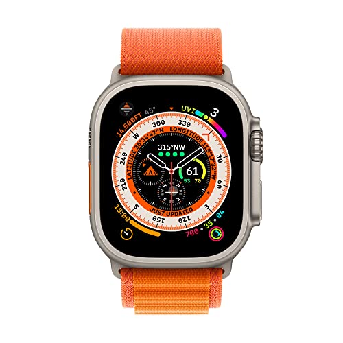 Apple Watch Ultra GPS + Cellular, 49mm Titanium Case w Orange Alpine Loop - Small (2022)