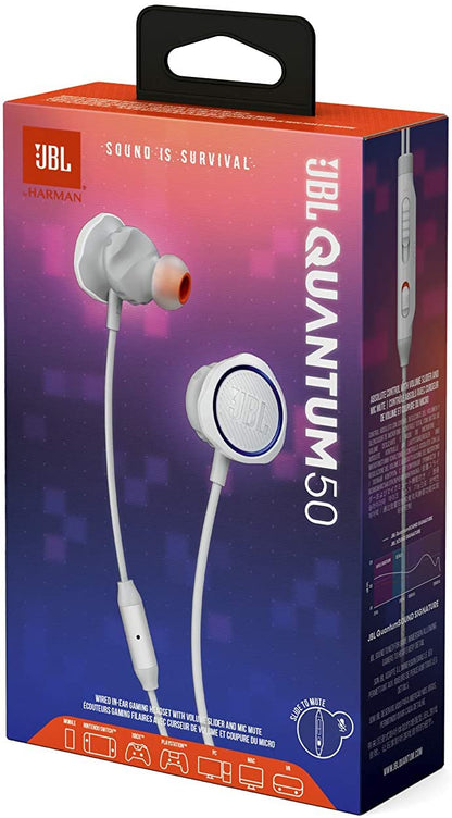 JBL Quantum 50 Wired In-Ear Gaming Earphones with In-Line Controls, White