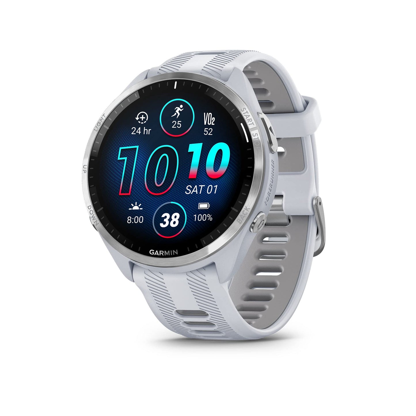 Garmin Forerunner® 965 Running Smartwatch, Whitestone and Powder Gray