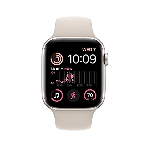 Apple Watch SE GPS 44mm Starlight Aluminum Case w Starlight Sport Band - M/L (2022)