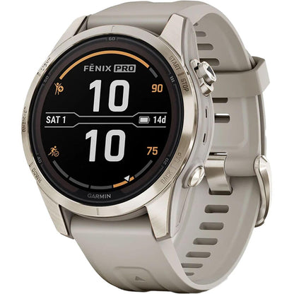 Garmin fēnix 7S Pro Sapphire Solar, Multisport GPS Smartwatch, Built-in Flashlight, Solar Charging Capability, Sand