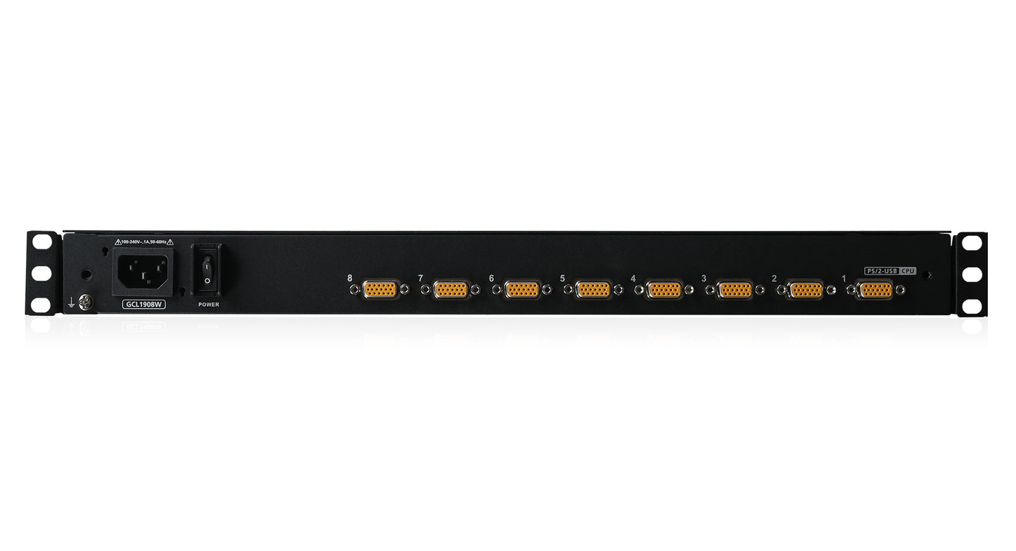 IOGEAR 18.5" Widescreen Short Depth 8-Port LCD KVM Switch w/8x USB KVM cables
