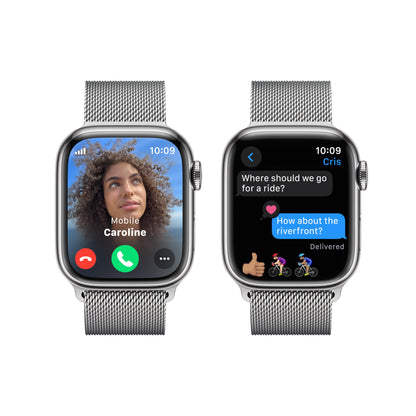 Apple Watch Series 9 GPS + Cellular 41mm Silver Stainless Steel Case with Silver Milanese Loop (2023)