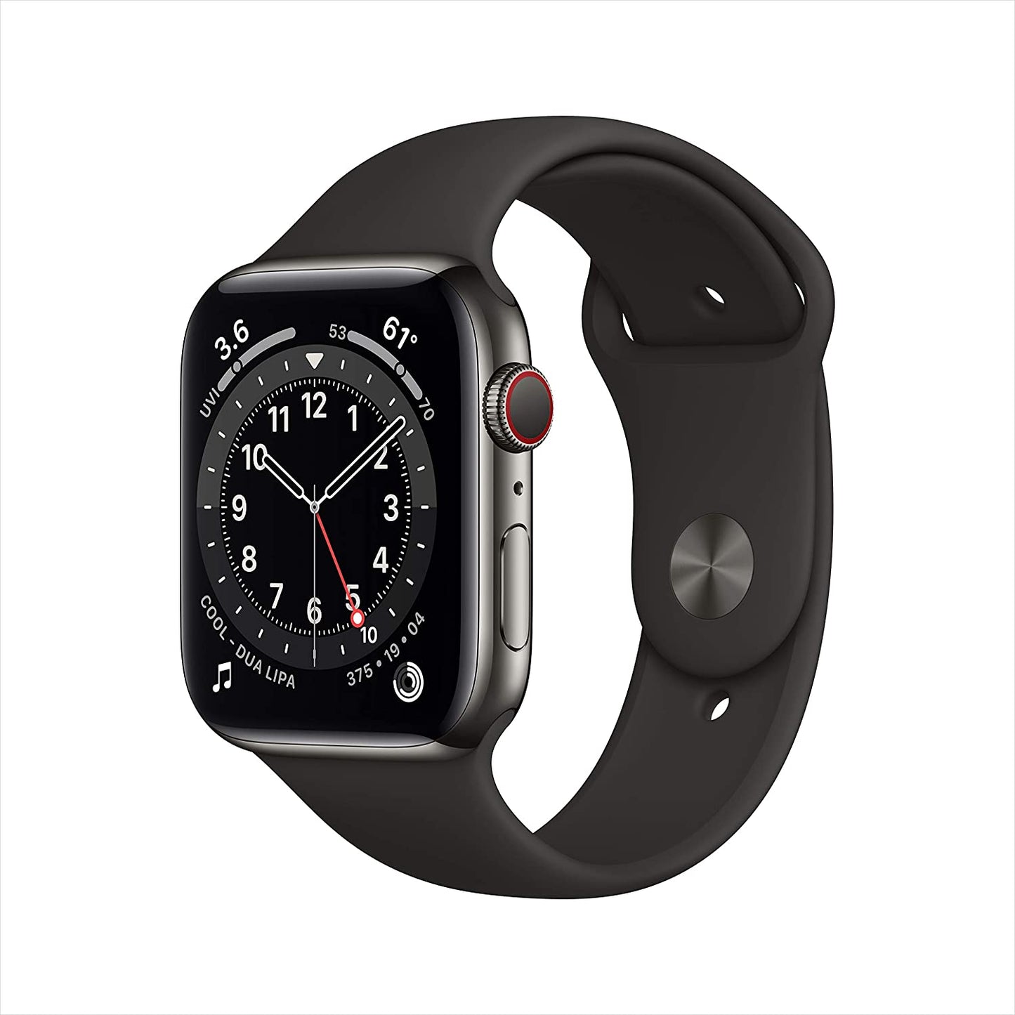 Apple Watch Series 6 GPS + Cellular 44mm Graphite Stainless Steel w Black Sport Band