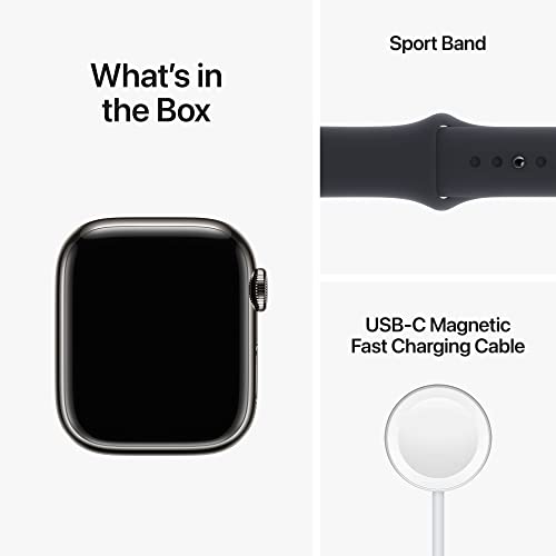 (Open Box) Apple Watch Series 8 GPS + Cellular 41mm Graphite Stainless Steel Case w Midnight Sport Band - S/M (2022)