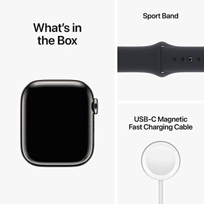 (Open Box) Apple Watch Series 8 GPS + Cellular 41mm Graphite Stainless Steel Case w Midnight Sport Band - S/M (2022)