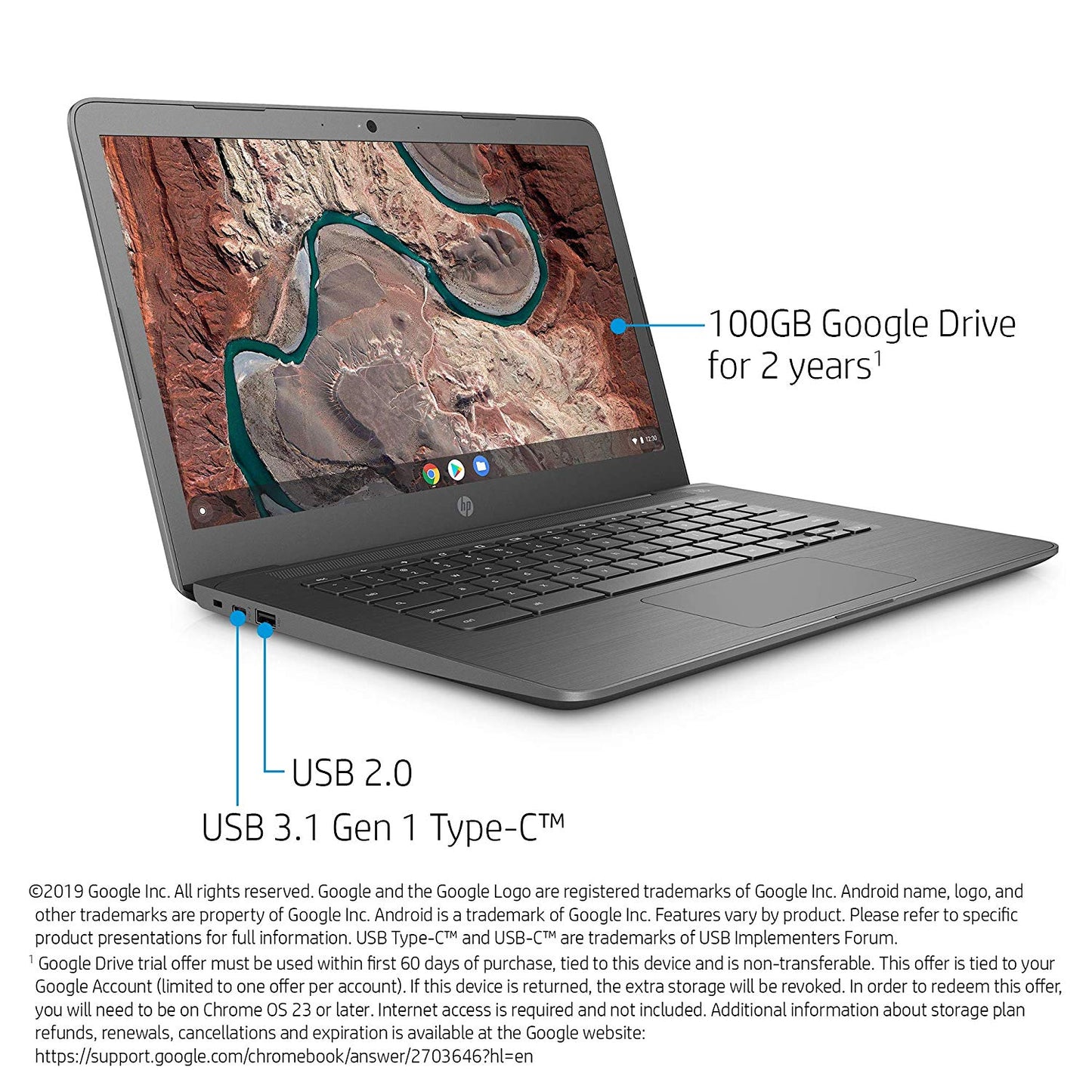 HP Chromebook 14-in 4 GB, 32 GB eMMC Storage, Chrome OS 14-db0020nr - Chalkboard Gray