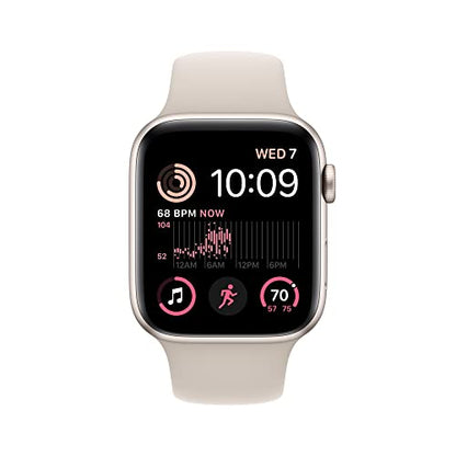 Apple Watch SE GPS + Cellular 44mm Starlight Aluminum Case w Starlight Sport Band - S/M (2022)