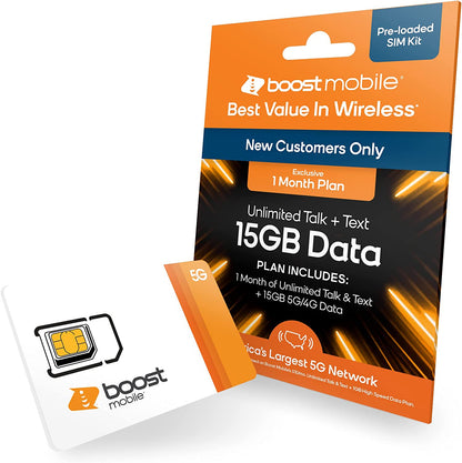 Boost Mobile Preloaded SIM Card - 1month/15gb - Bring Your Own Phone