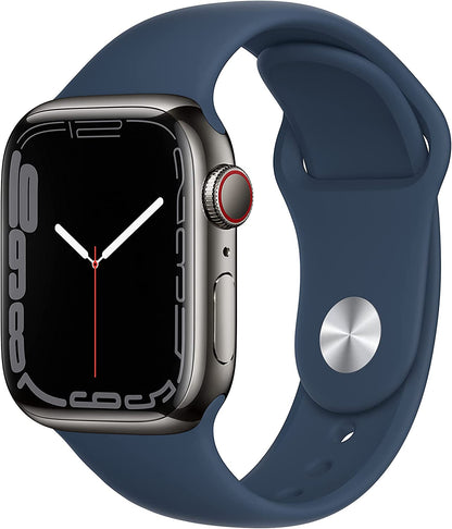 Apple Watch Series 7 GPS + Cellular, 41mm Graphite Stainless Steel Case with Abyss Blue Sport Band