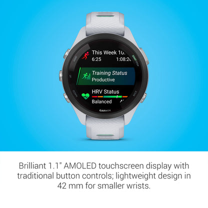 Garmin Forerunner 265S Running Smartwatch, Whitestone and Neo Tropic 42 mm