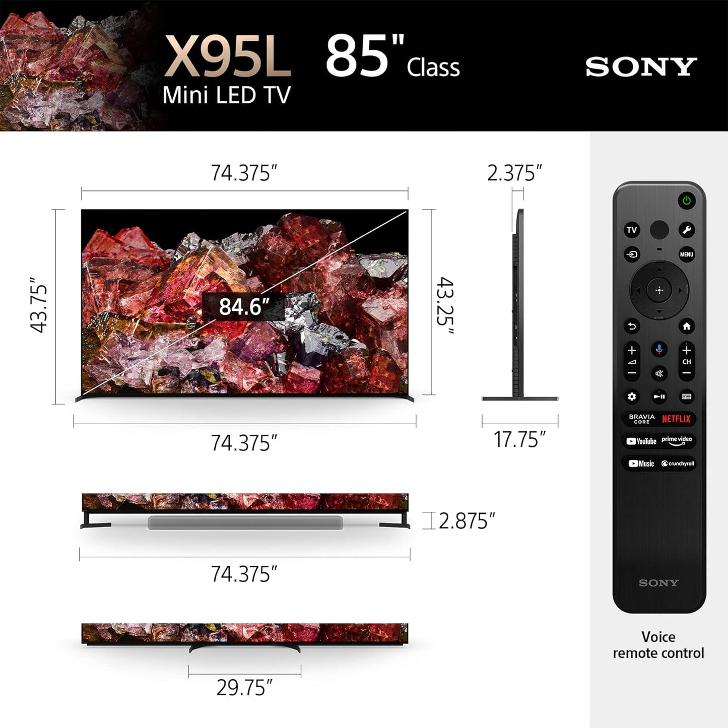 Sony X95L 85-in Mini LED 4K Bravia XR Ultra HD TV - XR85X95L (2023)