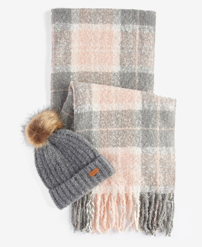 Barbour Women's Saltburn Beanie & Tartan Scarf Set - Grey Rose