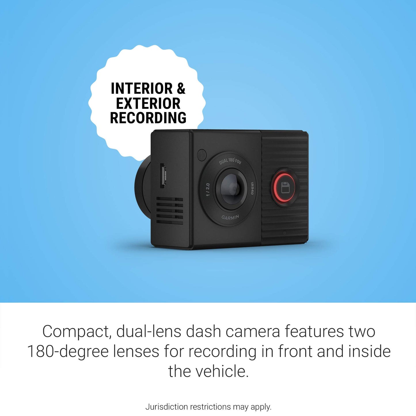 Garmin Dash Cam Tandem Dual-Lens Dash Cam with Two 180-degree Lenses