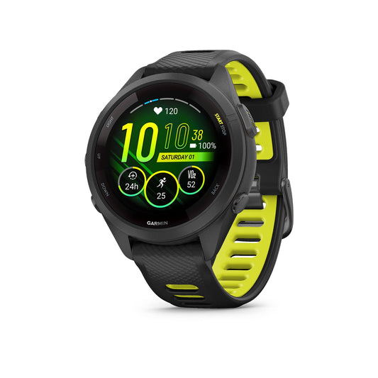 Garmin Forerunner 265S Running Smartwatch, Black and Amp Yellow, 42 mm